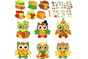 chiazllta 30 Packs Fall Thanksgiving Craft for Kids Thanksgiving Owl DIY Art Craft with Fall Autumn Leaves Pumpkins Stickers Make Your Own Owl Set for Kindergarten Home Class Game Activities