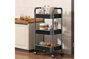 3-Tier Rolling Cart with Wheels, Multifunction Utility Storage Carts, Kitchen Storage Organizer, Mobile Shelving Unit for Bat