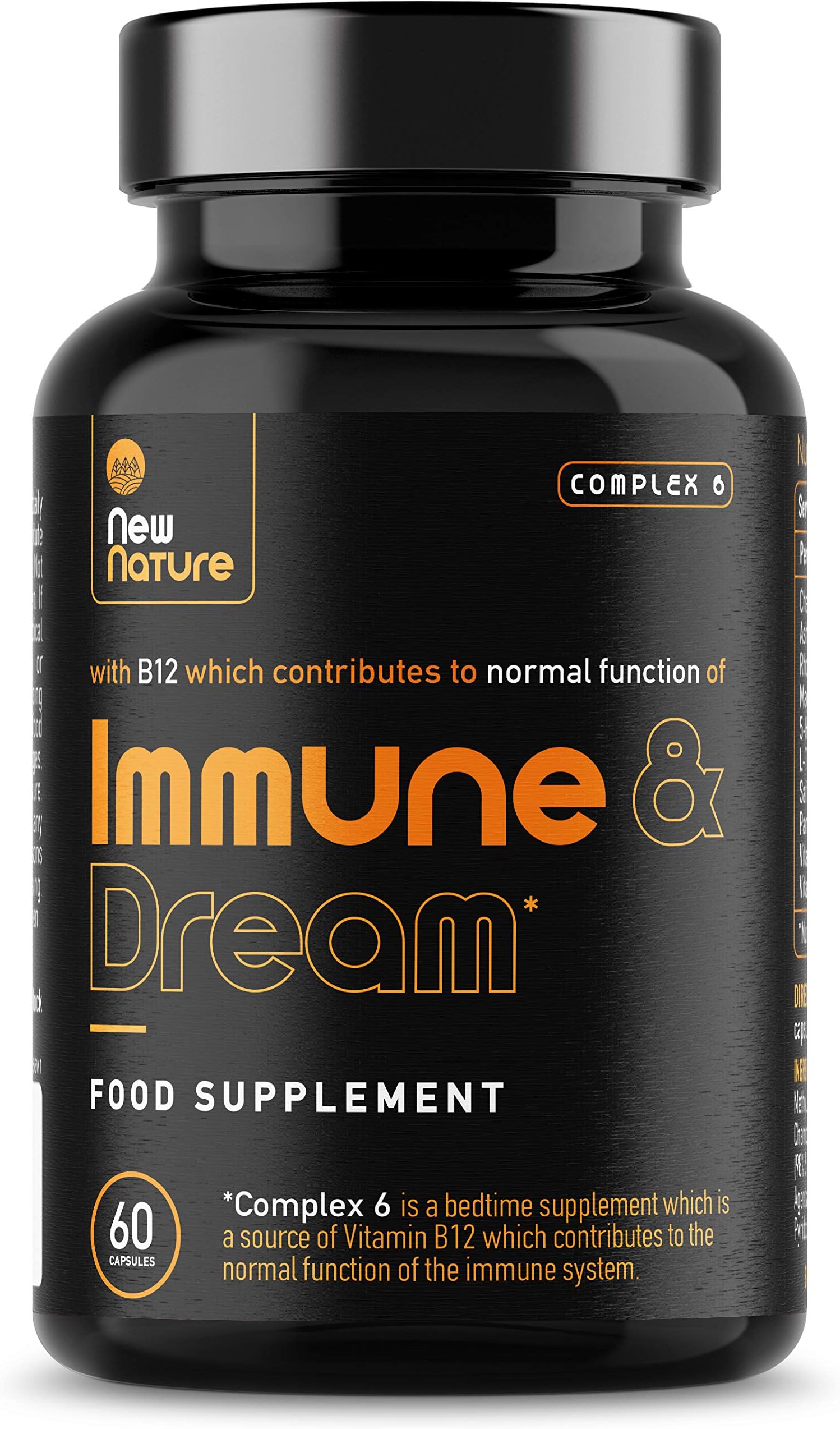 Complex 6 - Immune & Dream - The Bedtime Sleep Aid Supplement with Vitamin B12 to Support The Immune System - Natural Melatonin for Sleep - 60 Vegan Capsules (30 Day Supply)