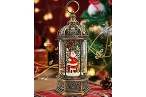 SINOFAYAR Christmas Satan ＆ Deer Snow Globe Light up Lantern with 8 Songs, 12.99" Christmas Snow Globes for Kids Adults, 6H Timer & Dual Power, Snowglobes Christmas Decorations Indoor, Gifts for Women Men