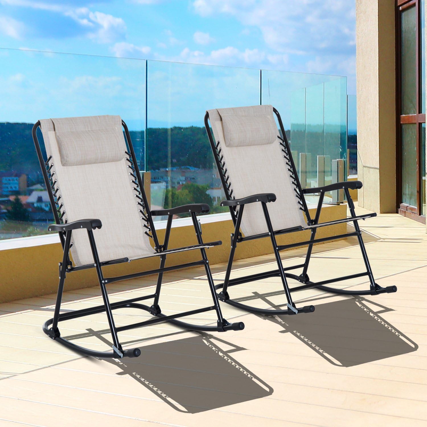 Outsunny Mesh Outdoor Patio Folding Rocking Chair Set - Cream White : Garden & Outdoor