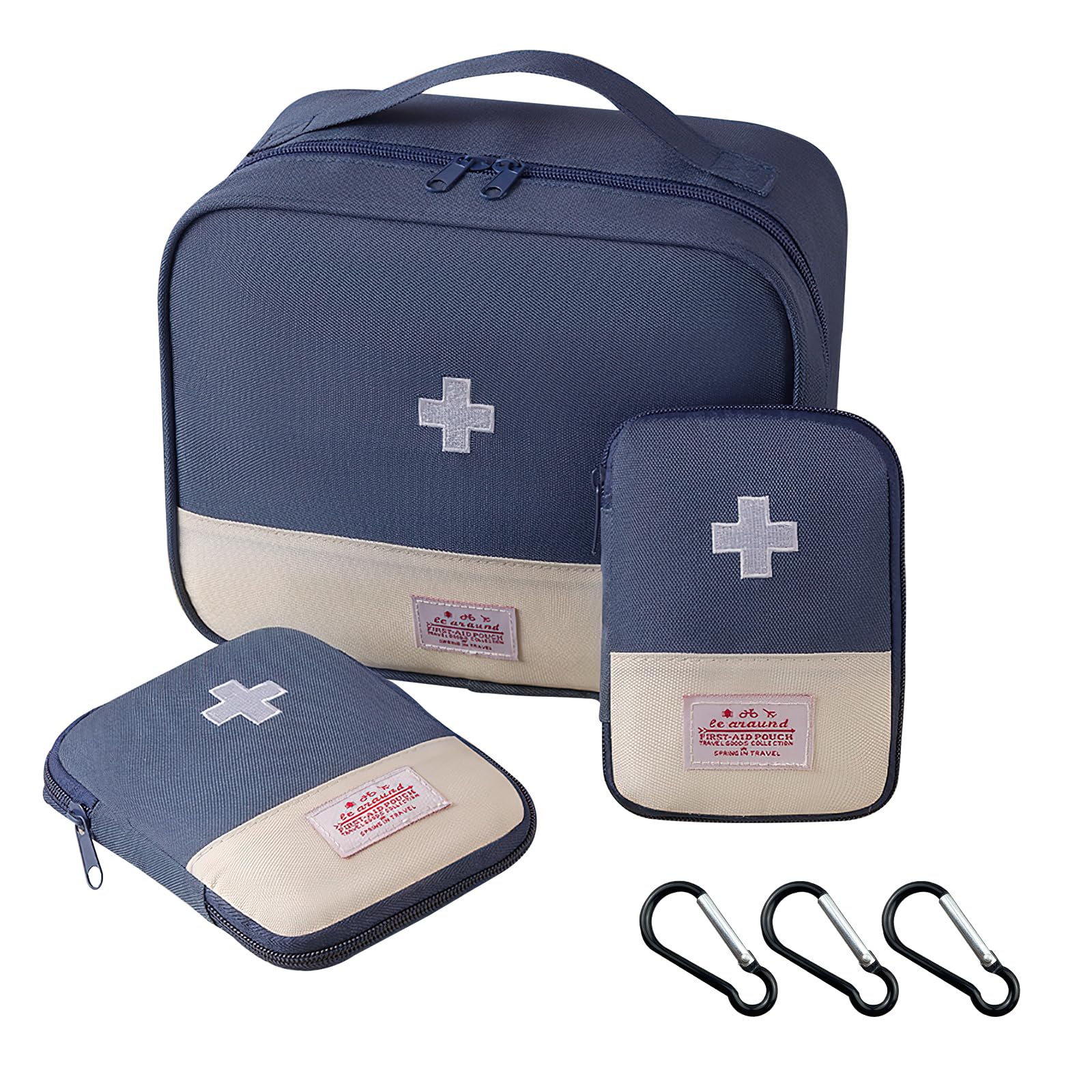 3 Pcs First Aid Kit Bags, Portable Travel Empty Medical Medication Medicine Bags, Small/Large Oxford Fabric First Aid Emergency Storage Organizer Bag for Outdoor Camping Hiking Travel Work (Dark Blue)