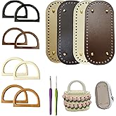 4 Pcs Leather Crochet Bag Bases, 8 Pcs D Shape Purse Handles with 2 Size Crochet Hooks for DIY Bags Craft Making