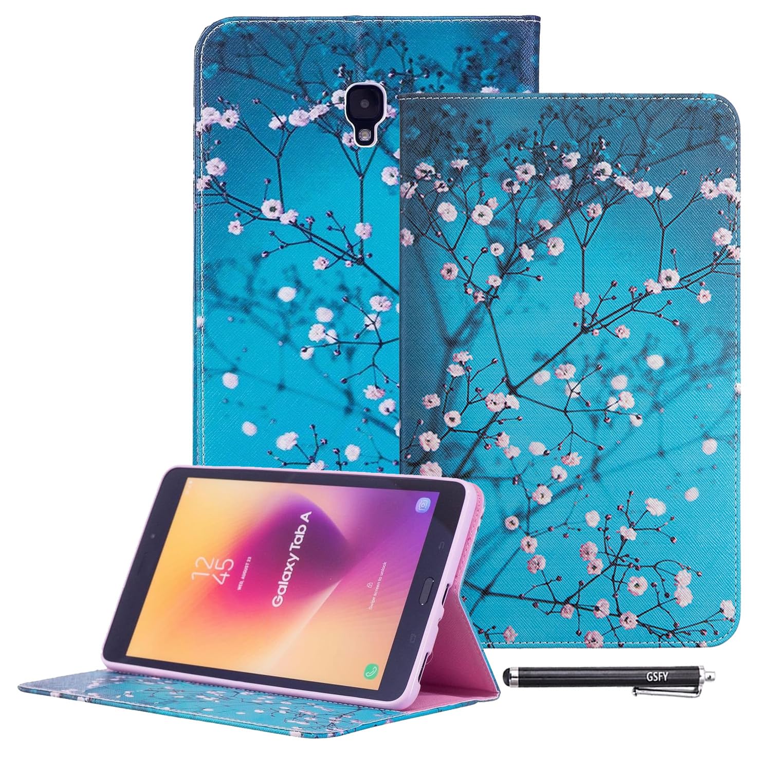 Photo 1 of Galaxy Tab A 8.0 2017 Case, Newshine Premium PU Leather Stand Folio Protective Cover with Credit Card Holder for Samsung Galaxy Tab A 8.0 (SM-T380/T385) 2017 Release, Almond Flower