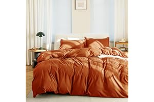 KINMEROOM Burnt Orange Duvet Cover Queen Size Set, 3 Pieces, 1 Soft Rustic Bedding Duvet Cover 90×90 Inches with Zipper Closure 8 Ties and 2 Pillow Shams for Queen Size Bed (Rust, Queen)