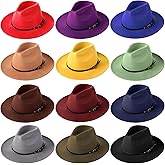 12 Pcs Felt Panama Hats with Belt Buckle - Adjustable Vintage Wool Brim Hats for Women (Classic Colors)