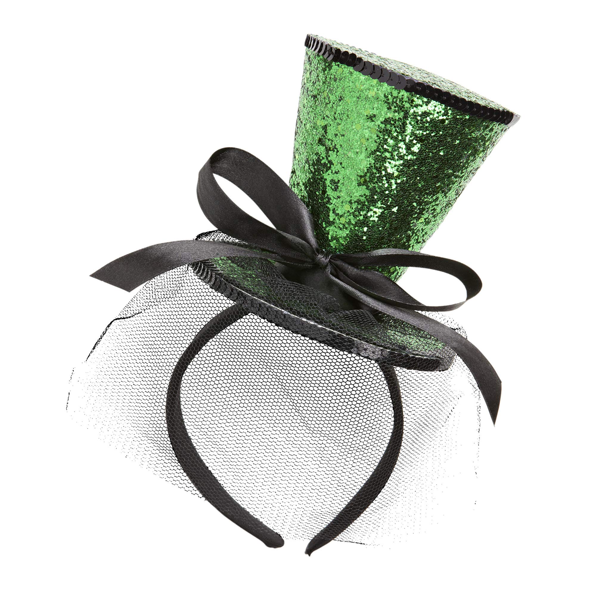 Widmann 0071 K ? Small Glitter Set on Head Band with Bow & Veil Top Hat ? Green