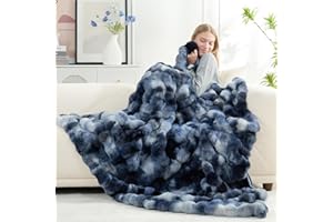 Cozy Bliss Faux Fur Throw Blanket for Couch, Fuzzy Soft Plush Thick Bubble Blanket for Sofa Bedroom Living Room, 50 * 60 Inches Tie-dye Blue
