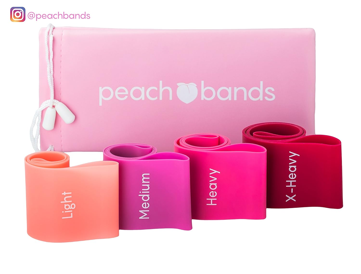 PEACH Bands Premium Matte Resistance Loop PINK Set Of 4 W Carrying Bag