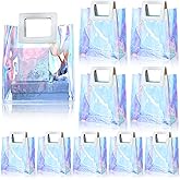 Cindeer 20 Pack Iridescent Gift Bags with Handles - Clear Holographic Tote Bag, Goodie, PVC Gift Wrap for Party, Birthday, Wedding, Baby Shower, Bridal Party Favor(11 x 10 x 6 Inch)