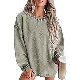 SELINK Womens Crewneck Oversized Corduroy Corded Sweatshirt Long Sleeve Casual Pullover Tops