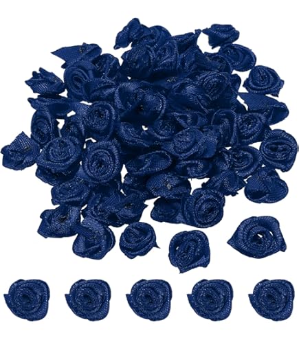 PATIKIL Mini Rosas De Cinta De Satén De 0.6 Pulgadas, 50 Piezas De Adornos De Flores De Tela, Apliques De Rosetas Para Manualidades Y Bodas, Azul Oscuro