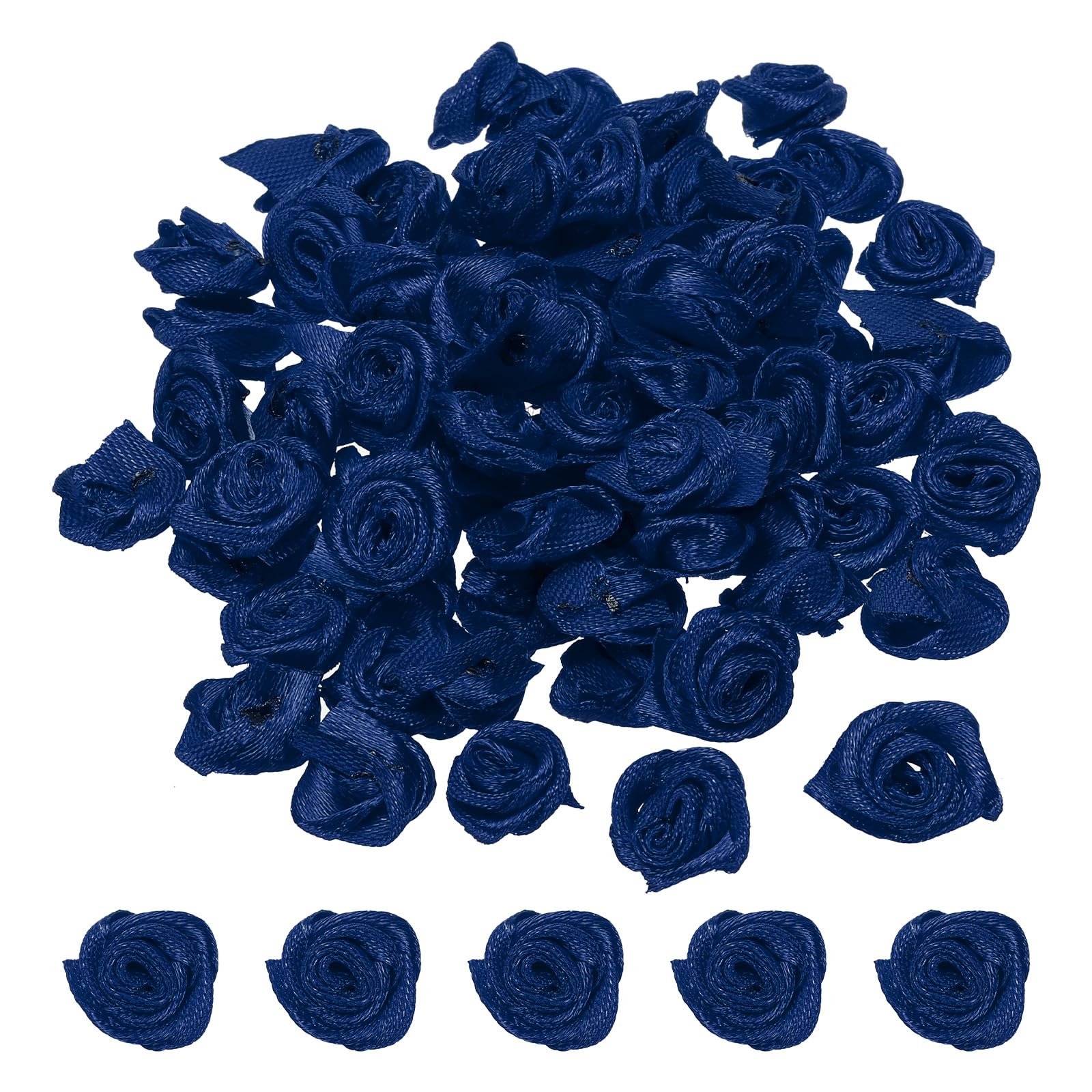 PATIKIL 0.6" Mini Satin Ribbon Roses, 50 Pcs Tiny Fabric Flowers Embellishments Rosettes Applique for DIY Crafts and Wedding, Navy Blue — image 1