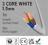 Primes DIY 3 Core White 3183Y Flexible PVC Mains Cable 1.5mm 1m BASEC view 2