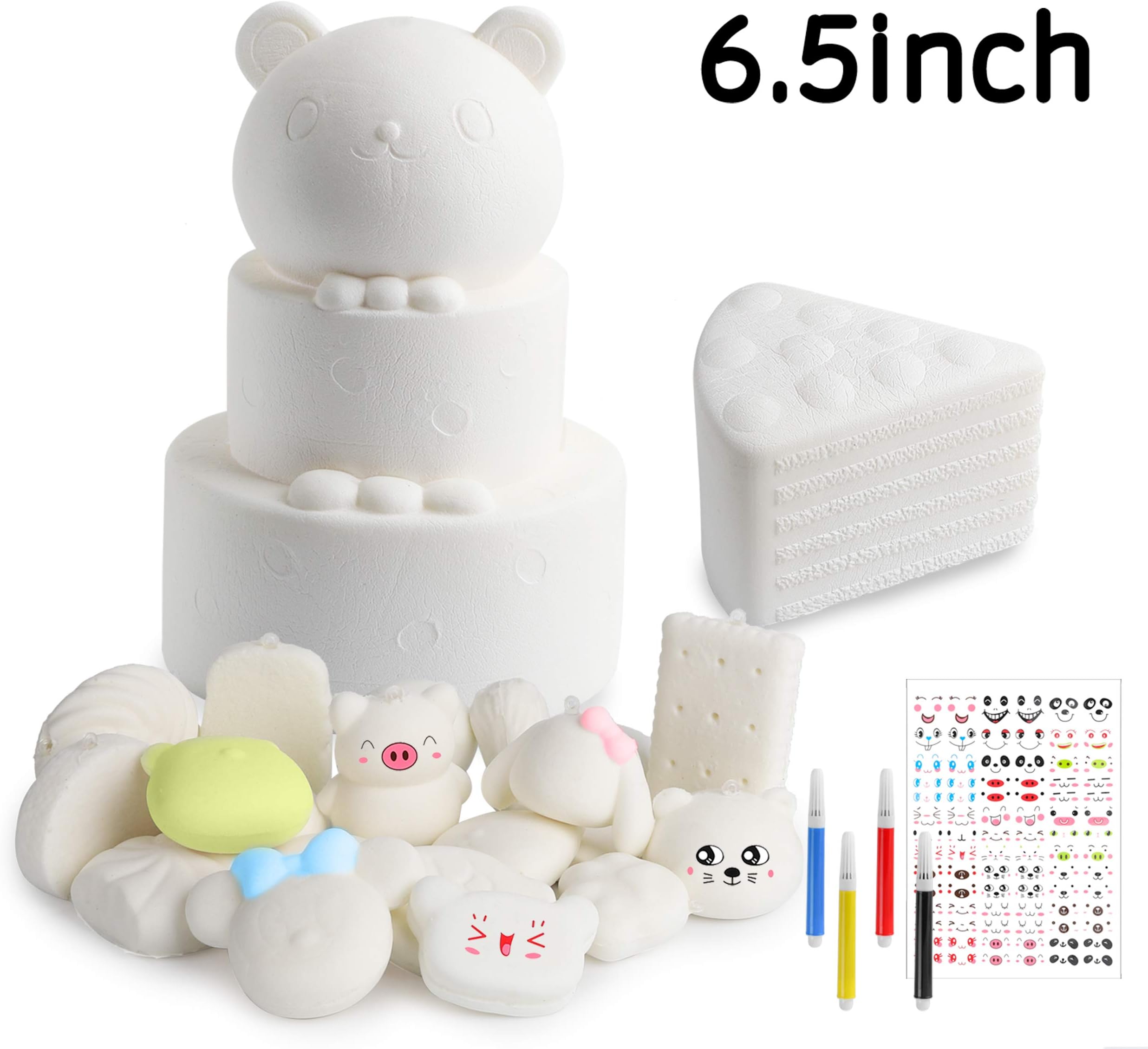 MALLMALL6 Random 14Pcs DIY Squishy Set, Panda Cake, Triangle Cake and White Mini Squishy Cream Scent Slow Rise Kawaii Soft Food Squishy as Keychain, Mobile Phone Band, Bonus, Educational Toys
