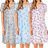 Leumoi 3 Pack Womens Cotton Sleepwear Casual Short Sleeve Nightgown Print Scoop Neck Sleepshirt