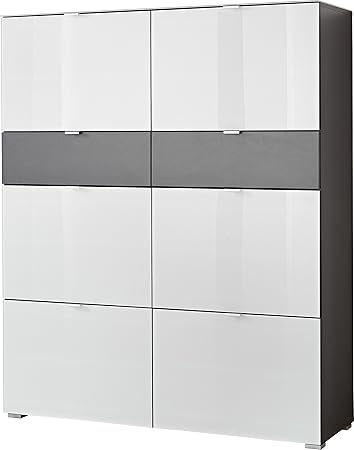 Germania 3315-110 Schuhschrank mit 6 Schuhklappen GW-Alameda in Anthrazit/Weiß, 120 x 146 x 39 cm (BxHxT)