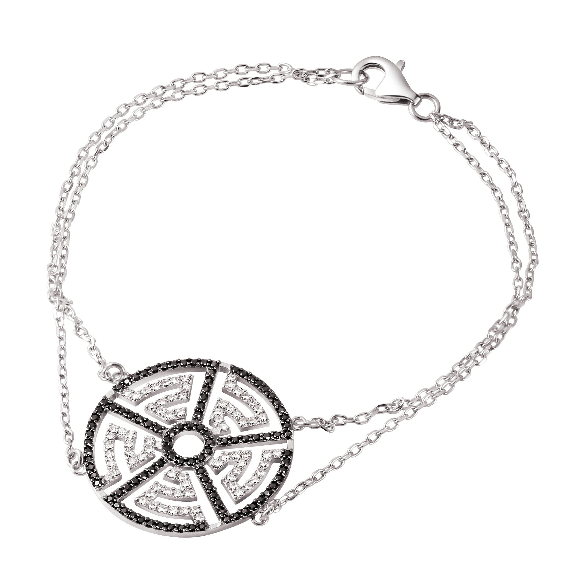 Franki Baker Elegant Art Deco Style Black & White Crystal Sterling Silver Bracelet. Chain Length: 18cm. Disc Size: 2.5cm.