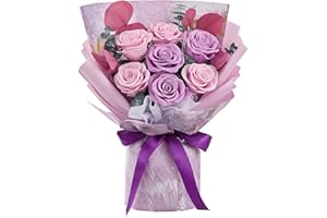 Mosstory Roses Bouquet Purple Gifts for Women Birthday Flowers for Women Forever Flowers Bouquet Gift for Her Wife Anniversary Graduation (Lavender Roses)