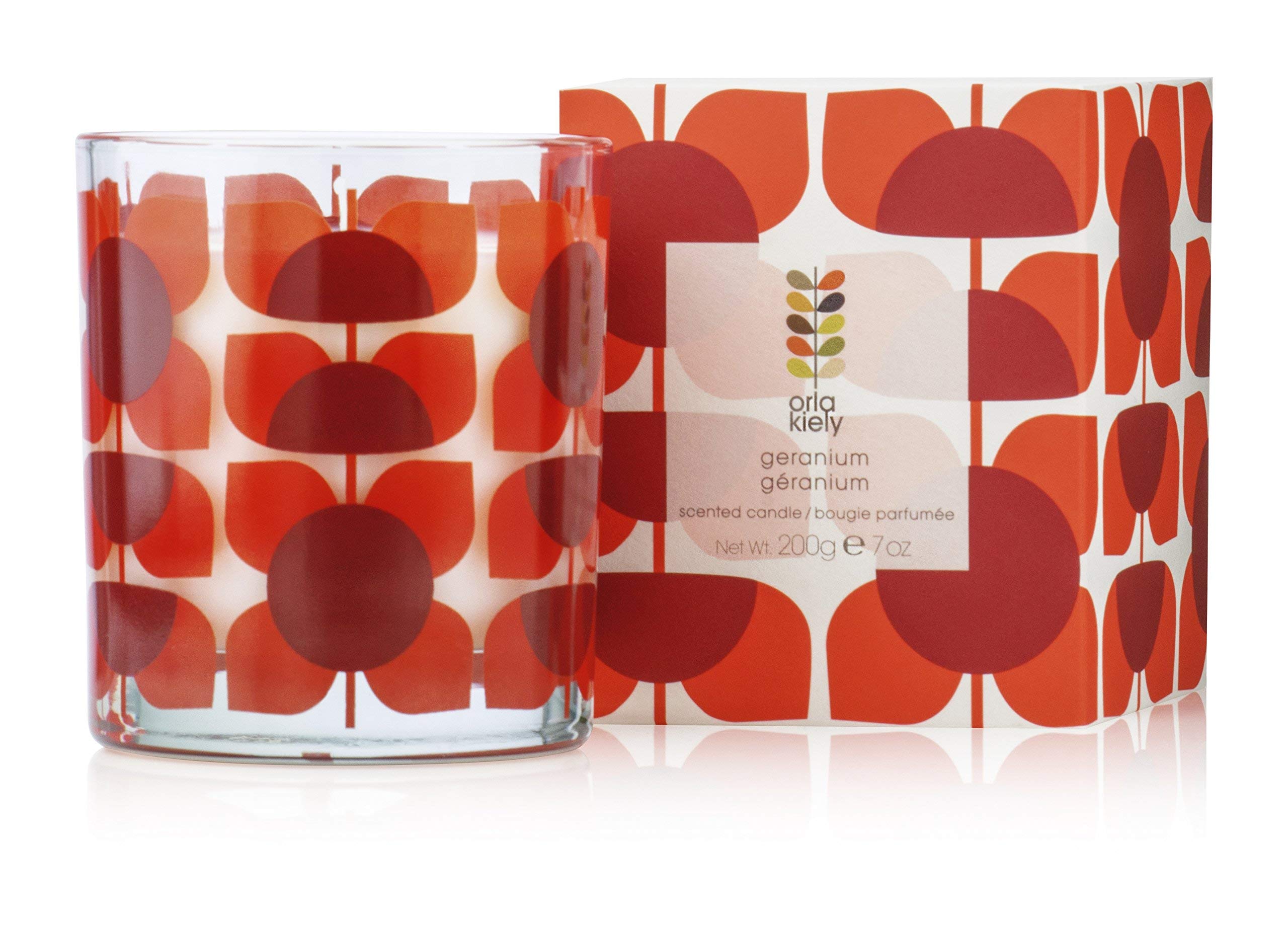 Orla Kiely Geranium Scented Candle, Red, 8.5 x 8.5 x 10 cm