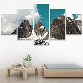 SIGNWIN 5 Panel Canvas Wall Art Snowy Tops...