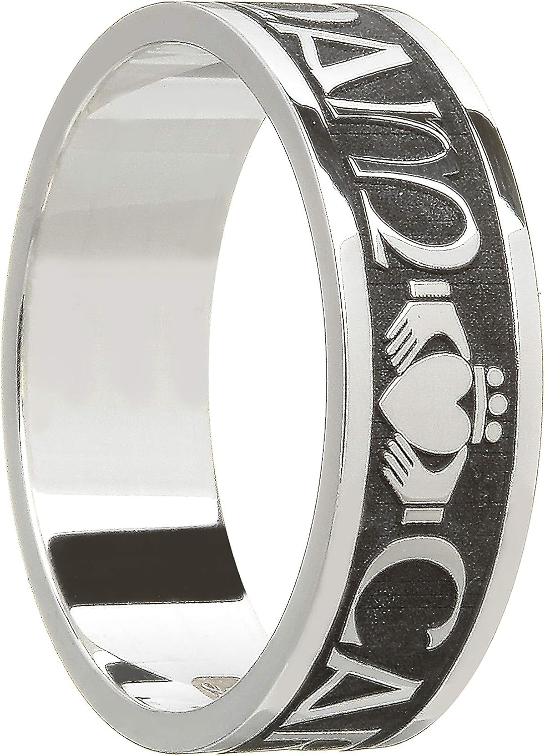 Amazon Com Boru Mens Claddagh Wedding Band Oxidized Silver Mo Anam Cara Made In Ireland Jewelry