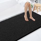 Smiry Luxury Chenille Bathroom Rugs 50x30, Extra Soft and Absorbent Shaggy Bath Mat, Machine Washable, Non-Slip Plush Carpet Runner for Tub, Shower, and Floor, Home Decor Accessories, Black