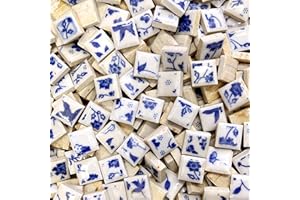 SMAYT YI 15mm Blue White Mini Ceramic Floor Tile Mosaic Tiles for Crafts, Colorful Ceramic Mosaic Pieces Art Making Supplies for Bathroom Flower Pot Outdoor Tables Coasters - 200g