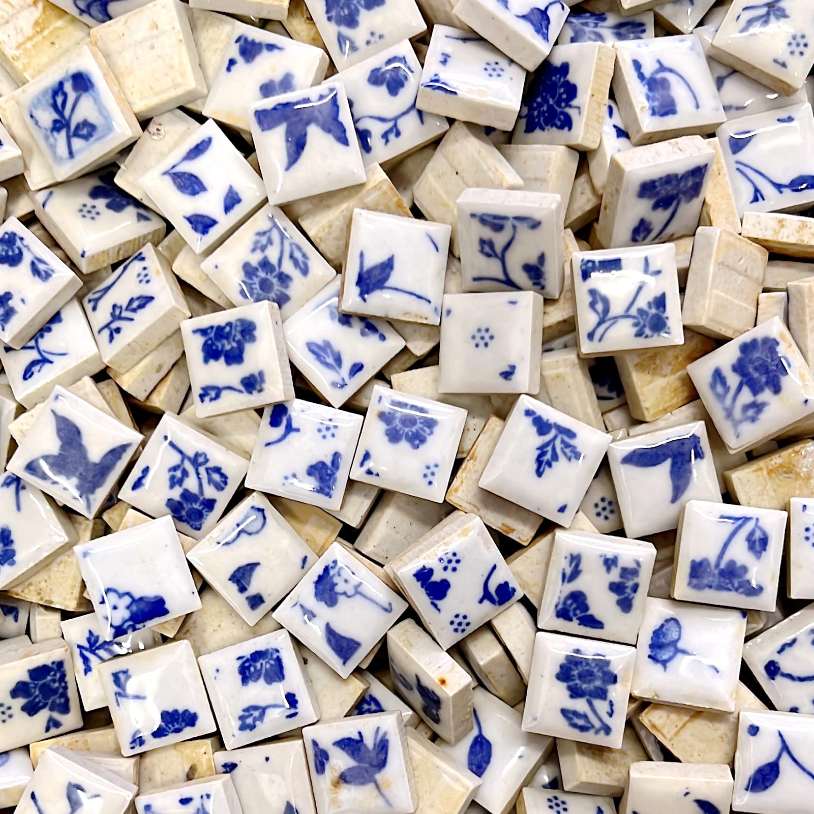 Photo 1 of 15mm Blue White Mini Ceramic Floor Tile Mosaic Tiles for Crafts, Colorful Ceramic Mosaic Pieces Art Making Supplies for Bathroom Flower Pot Outdoor Tables Coasters - 200g