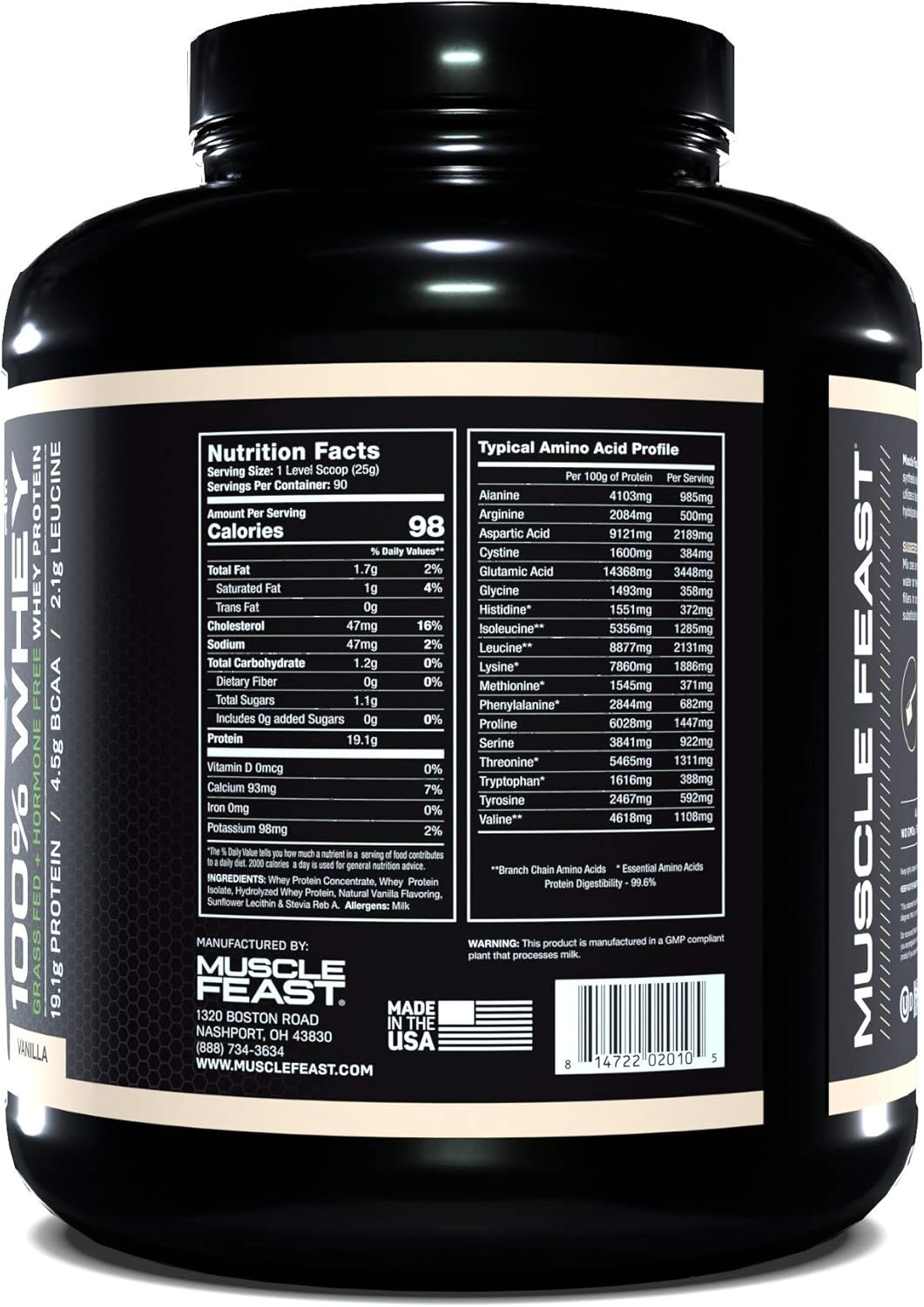Muscle Feast 100% Whey Protein Powder, Grass Fed & Hormone Free, Blend of Concentrate, Isolate, and Hydrolyzed Whey Protein (5lb, Vanilla): Health & Personal Care