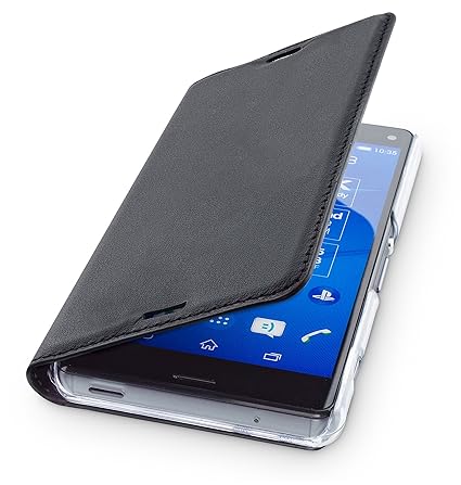 WIIUKA Echt Ledertasche - TRAVEL - für Sony Xperia Z3 COMPACT, Hülle mit Kartenfach, Schwarz, extra Dünn Premium Design Leder