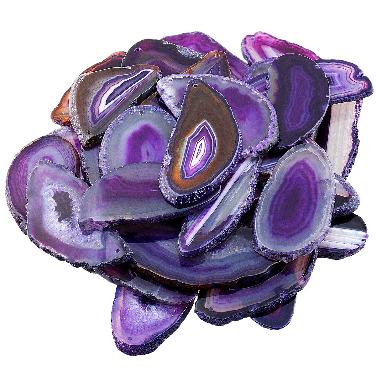 mookaitedecor 10pcs Purple Agate Slices Pendants for Jewellery Making, Drilled Geode Slice Crystals and Gemstones for Healing Natural Agate Crystal Wind Chime Pendants Large Stone Jewelry Pendants