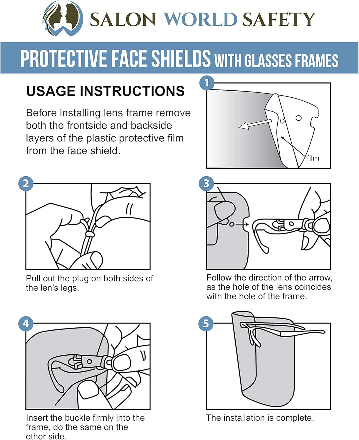 TCP Global Salon World Safety Face Shields with Glasses Frames (Pack of 10) - Ultra Clear Protective Full Face Shields to Protect Eyes, Nose, Mouth - Anti-Fog PET Plastic Sanitary Droplet Splash Guard - - 