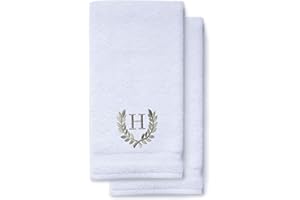 TURQUAZ Decorative and Monogrammed Hand Towels for Bathroom Kitchen Makeup | Personalized Gift for Wedding-Bridal | Roman Font Custom Luxury Turkish Towel | Spa Collection, Oversized, 16 X 30 Inch, Set of 2
