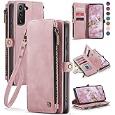 Defencase Compatible with Samsung Galaxy S22 Plus Case Wallet with RFID Blocking Card Holder for Women Men, PU Leather Magnetic Snap Flip Zipper Strap Phone Case Fit for Galaxy S22 Plus 5G 6.6", Pink