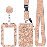 ID Badge Holder with Retractable Lanyard, Badge Holders Reel with 360 Degrees Rotate Carabiner Clip for Women, Teachers, Nurses, Doctor,Students, Office(Rose Gold Glitter)