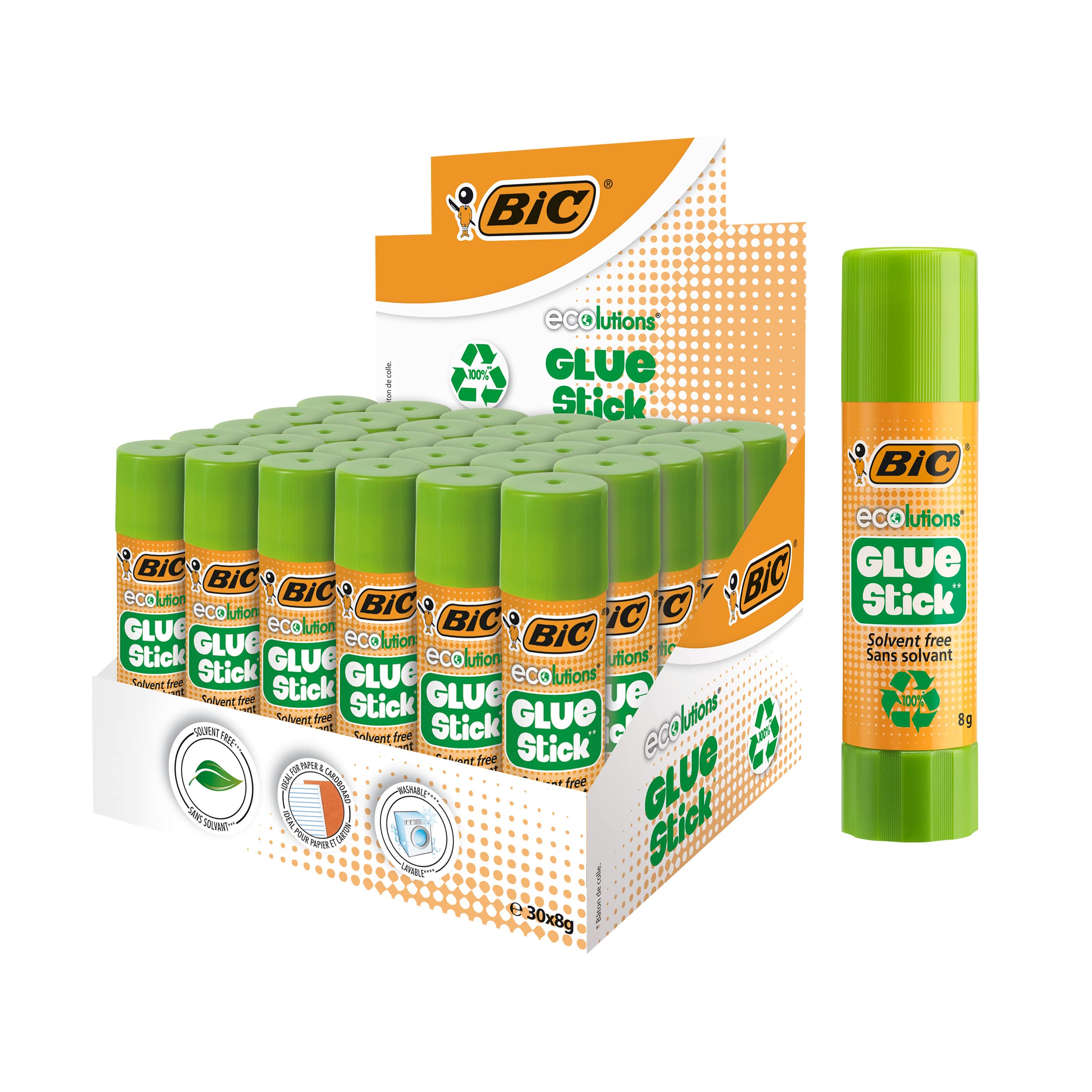 BIC Ecolutions Glue Stick Box of 30,Green,8g