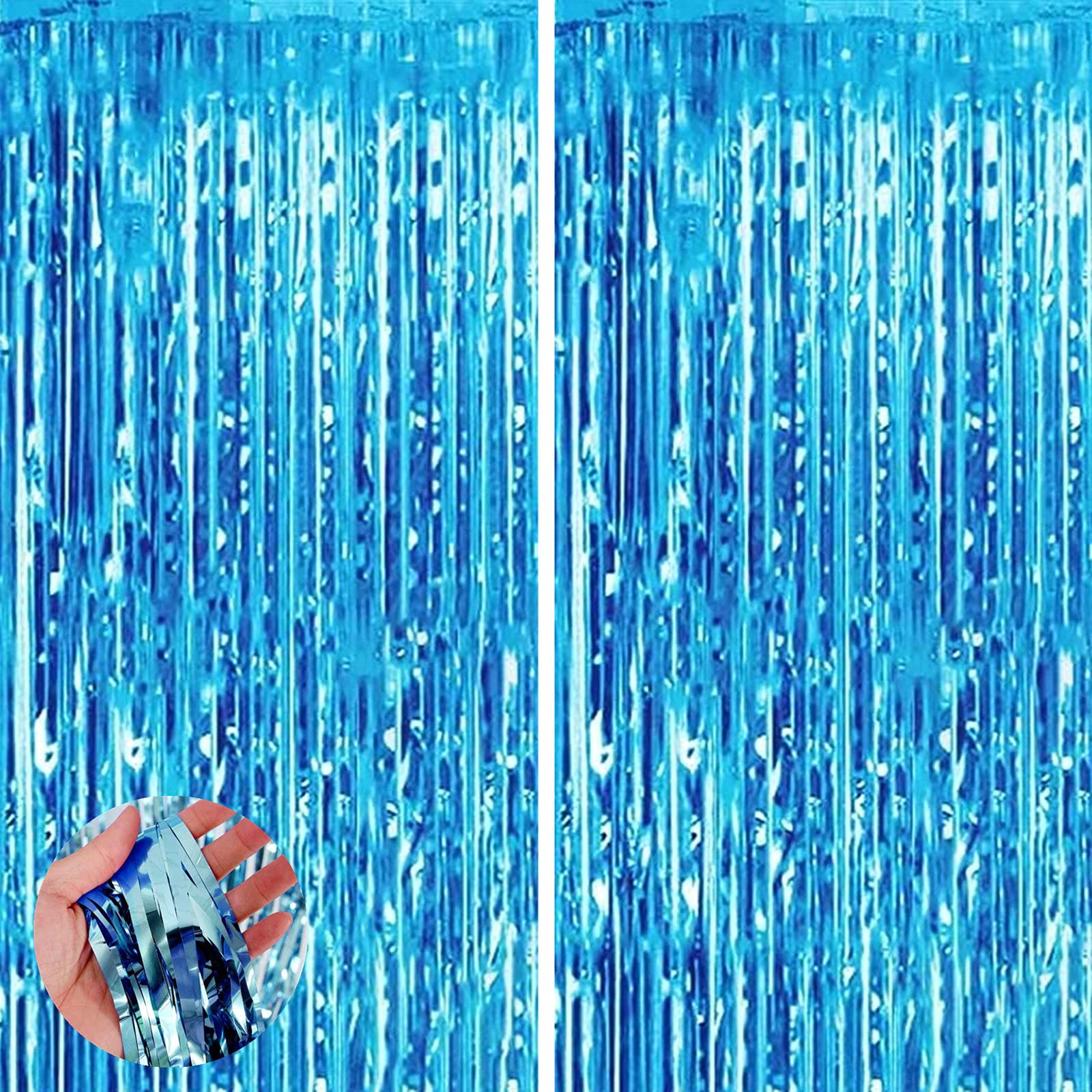 2pcs 3.2ft x 6.5ft Light Blue Foil Curtain Decoration,Blue British Party Backdrops Props 70Years Queen's Platinum Jubilee 2022 Party Decoration Royal Theme Party Union French USA Events Decor