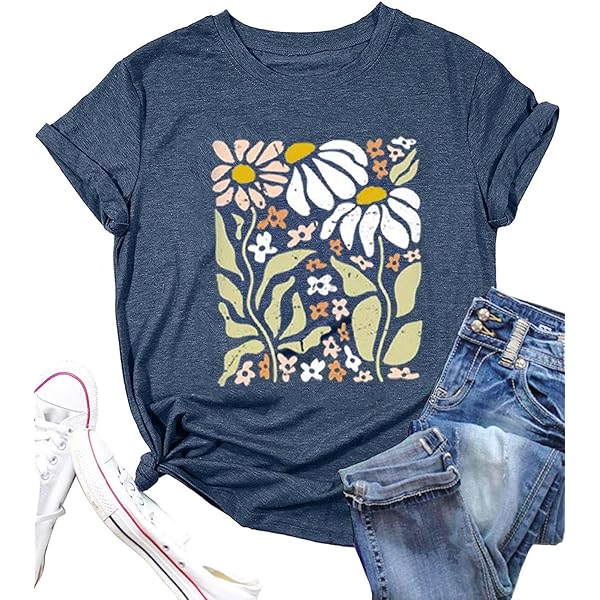 Vintage Floral T Shirts for Women Boho Wildflower Graphic Tees