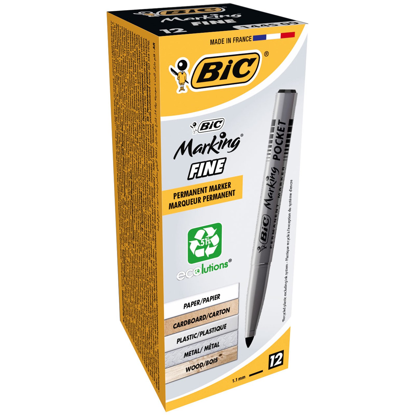 Bic Marking Permanent Markers Fine Tip Black 12 Box