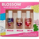 Blossom Cuticle Oil for Nails, Hydrating, Infused with Real Flowers, 3 pack | Moisturizing, Scented Nail Oil Cuticle Care, Made in USA, 0.75oz, Mini Gift Set, Lavender/Jasmine/Rose, Jojoba Vitamin