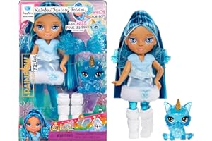 Rainbow High Littles Rainbow Fantasy Fairies + Pet – Sapphire, Blue 5.5" Posable Small Doll & Fantasy Dog Pet with Interchang