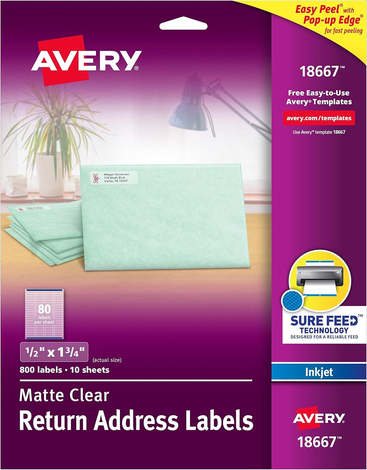 Avery Matte Clear Return Address Labels, Sure Feed Technology, Inkjet, 1/2" x 1-3/4", 800 Labels (18667) : Office Products