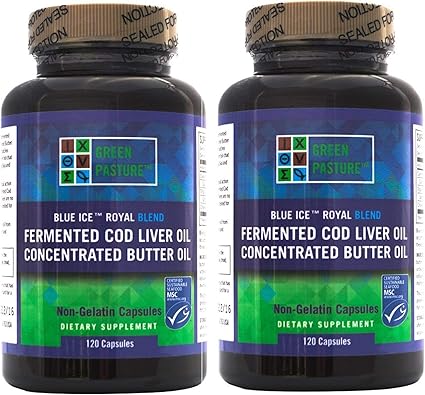 Amazon Com Blue Ice Royal Butter Oil Fermented Cod Liver Oil Blend 240 Capsules 2 Bottles Of 120 Capsules Health Personal Care