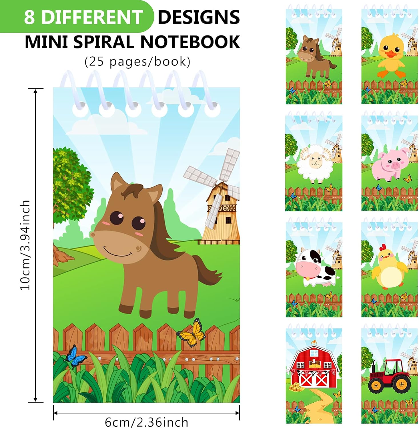 24 Pieces Mini Farm Animal Notepad Cute Barn Pocket Spiral Notepads Back to School Party Notebooks Cow Sheep Tiny Notebook Farmhouse Animal Notepad for Teacher Student Classroom Birthday Party Favor - Image 3