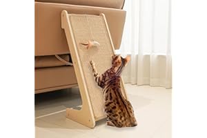 PETKARAY Cat Scratcher, Sisal Cat Scratching Ramp, L Shape Scratch Pad for Indoor Kitty, 27" Wall Furniture Protector with Mouse Toy