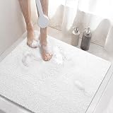 HITSLAM Shower Mat Non Slip 60 x 60 cm PVC Loofah Drain Quick Dry White