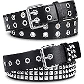 Syhood 2 Pcs Studded Belt Women Double Grommet Y2k PU Leather Punk Rock Rivet Belt