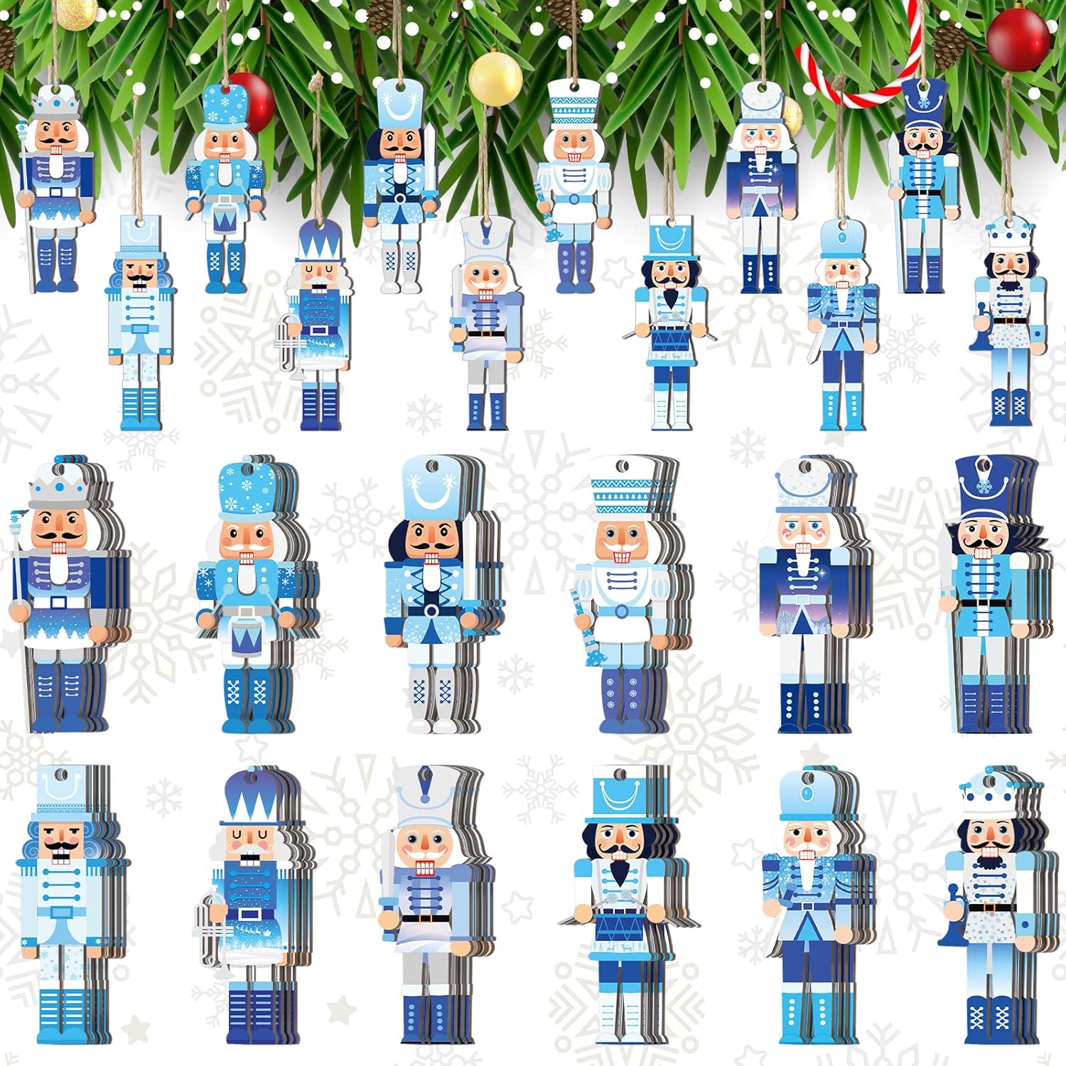 Nutcrackers - 48 Pcs Winter Nutcrackers Ornament Set Wooden King and Soldier Nutcracker Ornaments Decorative Small Wooden Nutcrackers Ornament Winter Ornament Decoration for Winter Party Supplies (Blue Style)