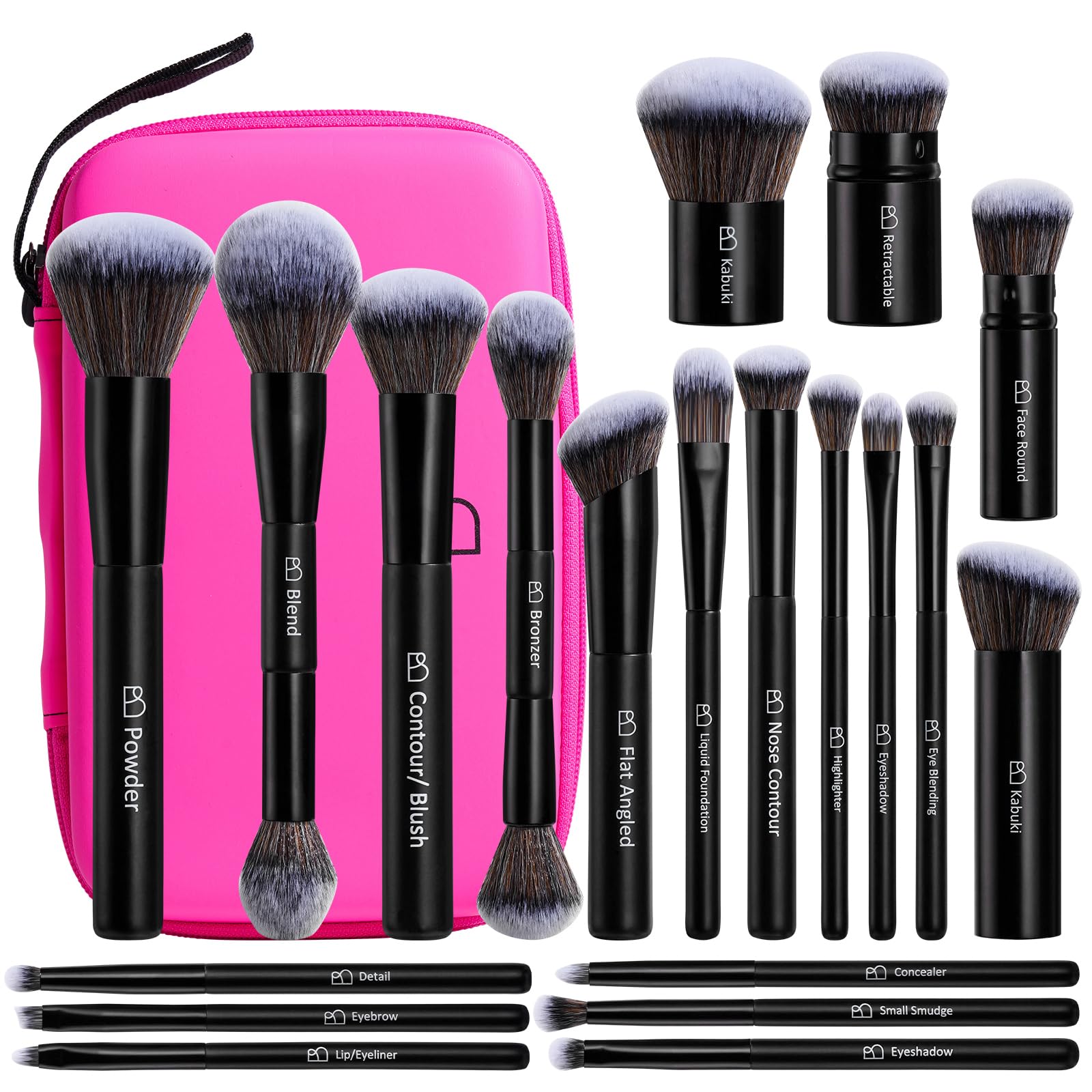 Professional Makeup Brushes BS-MALL With Travel Case - Kabuki Brush Eyeshadow Brush, Concealer Brush, Blush Brush Bronzer & Foundation Brush 20 Pcs, Labeled Daily Use & Versatile Occasions Gift Box Image